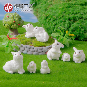 Figurines de lapin en résine Dp Craft, mini décor de jardin, ornement de bureau intérieur/extérieur, statues d'animaux, style dessin animé blanc et mignon - Product Image 4