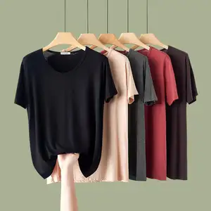 Customized Cheaper 95% Rayon 5% Spandex Ribbed Rayon Knit Semi Fitted Girls Tops And Women T shirt Pink Woman Shirt