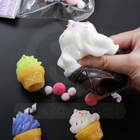 Jouet Squishy Cornet de Glace Coloré avec Confettis, Anti-stress, Cadeau pour Enfants, Idéal pour Fêtes et Magasins de Jouets