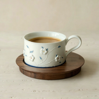Tasse en céramique rétro minimaliste avec motif floral peint à la main, pour petit-déjeuner, lait, jus, café