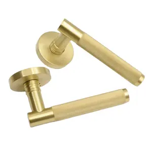 CNC machining custom luxury Solid Brass Knurled Lever Door Handle by customer requirements