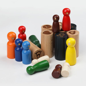 Colorful Wooden Figurines 48 Pc Set Laser Cut With Plush <b>Bag</b> Therapy Accessories - Product Image 1