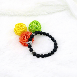 Yunnique Fashion Round Beads Bracelet 8mm <b>Matte</b> Black Agate with Antique Metal Skull Tibetan Silver Skeleton Design - Product Image 3