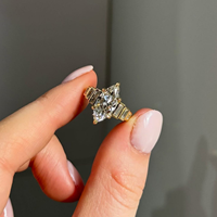 Bague de fiançailles pour femme en or jaune massif plaqué 18 carats, diamant de laboratoire taille marquise, style vintage, pureté VS IGI