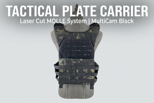 Chaleco Táctico Portaplacas MultiCam Negro con Sistema MOLLE Cortado a Láser, Ajustable para Entrenamiento Físico y con Peso - Product Image 1