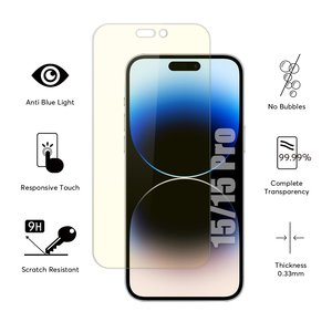 Protector de pantalla anti luz azul de vidrio templado plano 2.5D para iPhone 15 - Product Image 2