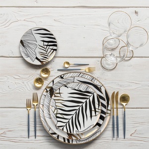 New Arrival Kitchen Utensils Black Leaf Ceramic Dinnerware <strong>Sets</strong> <strong>Bone</strong> <strong>China</strong> Wedding <strong>Dinner</strong> Plates <strong>Sets</strong> - Product Image 1