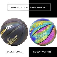 Ballon de basket personnalisé avec logo réfléchissant holographique lumineux, taille 7, fabriqué en cuir PU, nylon, vessie en caoutchouc enroulée, marque personnalisée, luminescent dans le noir