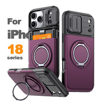 Funda con Soporte Magnético para Tarjetas para iPhone 18 17 16 15 Pro Max Plus, Soporte para Coche con Rotación de 360 Grados °   Funda Antigolpes con Anillo Giratorio y Ventana Deslizante