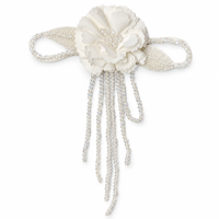 Applique de fleur 3D perlée blanche faite à la main avec pompon, embellissement pour robe Qipao, patch décoratif pour couture DIY de mariée, garniture et accent