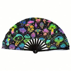 Custom Logo Printing 33cm Polyester Satin Bamboo <b>Fan</b> Portable <b>Large</b> 34cm Rainbow Rave <b>Fans</b> Painted Technique Gay Pride Rainbowl - Product Image 6