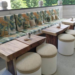 Luxury Restaurant Furniture Printed Fabric Restaurant Booth <strong>with</strong> Wooden <strong>Table</strong> <strong>Stool</strong> for Outdoor Coffee Shop Rooftop Restaurant - Product Image 3