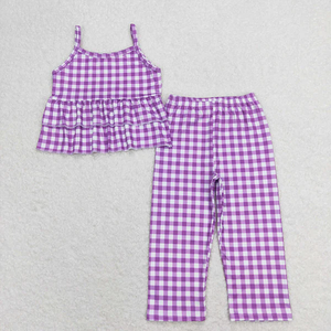 Conjunto de Ropa para Hermanas RTS, Blusa sin Mangas a Cuadros y Pantalones para Bebé Niña - Product Image 3