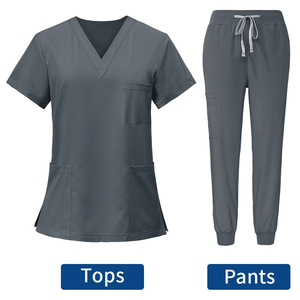Nuevo precio más bajo enfermera Scrub Jogger Sets uniforme Spandex V cuello médico Scrubs Para Mujeres etiqueta personalizada Scrubs uniformes conjuntos - Product Image 6