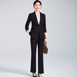 Women's Green Suit Set Polyester Worsted Full Sleeve Anti-Wrinkle Elegant Autumn Workwear - Product Image 3