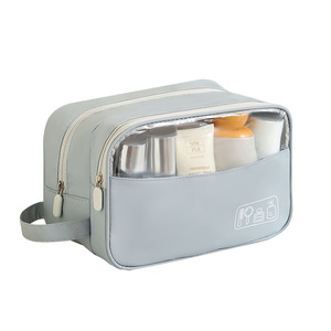 Double Layer Cosmetic Bag Large Capacity Travel Toiletry Bag Portable Rectangle Gray - Product Image 5