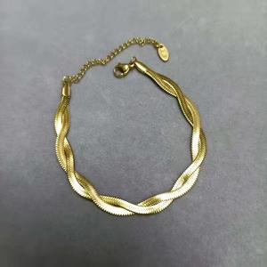 18K PVD Gold Stainless Steel Twisted Blade Chain <b>Choker</b> Necklace & Bracelet Set | Waterproof, Hypoallergenic & Non Fading - Product Image 5