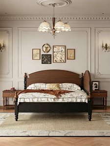 Base de Cama de Madera Maciza Premium, Cabecera Curva Estilo Francés Vintage, Patas Bicolor Negras, Muebles de Dormitorio, Cama Doble de Madera Estable para el Hogar - Product Image 3