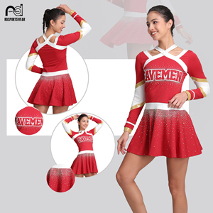 Uniformes de Porristas Personalizados para Niñas de Secundaria, con Lentejuelas, Manga Larga, Color Rosa, con Faldas con Volantes - Product Image 5