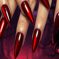30 faux ongles brillants effet œil de chat rouge, couleur unie, pour Halloween, tailles XS, S, M, tendance, amovibles, prêts à poser
