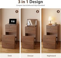 Phoenix Home Coiffeuse Moderne en Bois Massif 3-en-1 avec Miroir Rabattable, Chaise Intégrée, Petite Coiffeuse Compacte avec Prise de Courant, Sans Assemblage