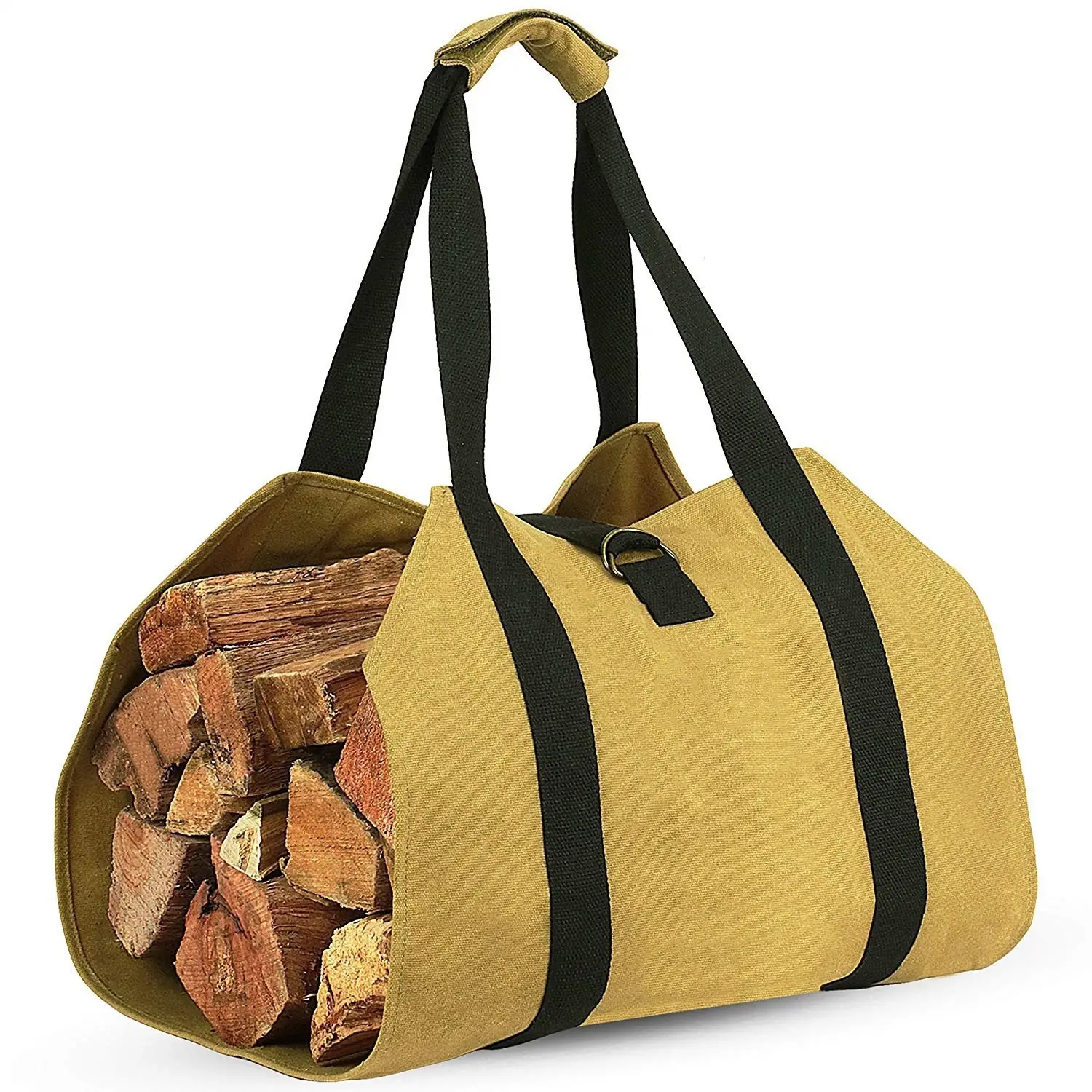 حقيبة محمولة من قماش الكانفاس لحمل حطب الأخشاب مع مقابض لحمل الألواح الخشبية في المنزل أو التخييم حقيبة حمل أحزمة الأخشاب