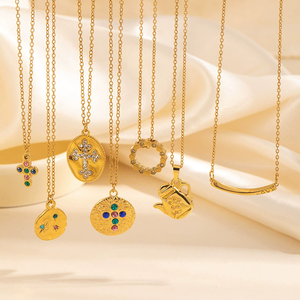 Moda Retro 18 Ayar Altın Kaplama On İki Burç Yuvarlak Renkli Zirkon Taşlı Kolye Paslanmaz Çelik <span class=keywords><strong>Tarot</strong></span> Kartları Kolye - Product Image 3