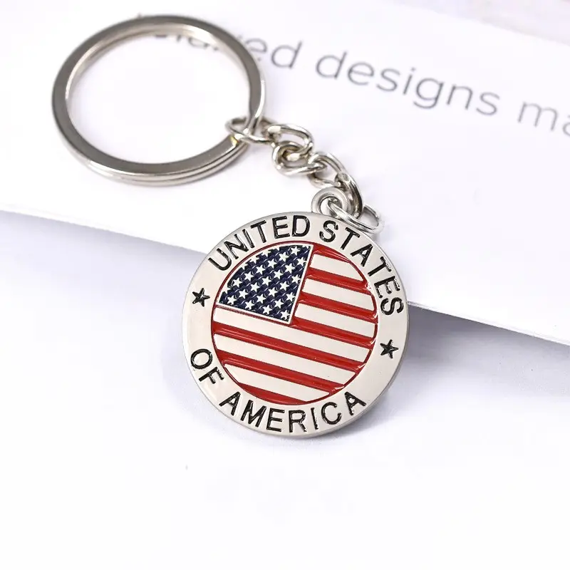 American flag letter key ring zinc alloy drop oil key ring pendant small gift keychain