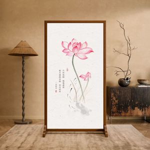 Chinese Style Folding Screen Lotus Print <b>Room</b> <b>Divider</b> For Living <b>Room</b> Entryway Home Decor - Product Image 3