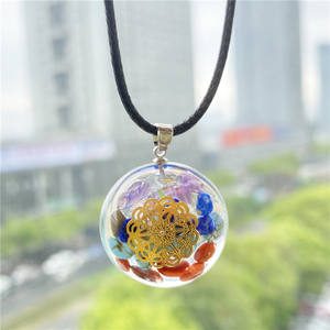 Commercio all'ingrosso Organite pietre preziose colorate Orgonite Chakra guarigione <span class=keywords><strong>ciondolo</strong></span> <span class=keywords><strong>fiore</strong></span> <span class=keywords><strong>della</strong></span> <span class=keywords><strong>vita</strong></span> metallo Orgone energia cristallo collane di chiusura - Product Image 2