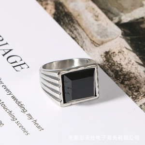 European American Style <b>Titanium</b> Steel <b>Ring</b> Red Black Square Geometric Unisex Party Jewelry SA713 - Product Image 4