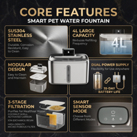 Bebedero Automático para Gatos de 4L, Inteligente, Portátil, con Batería Recargable, Ecológico, de Acero Inoxidable, con Filtro