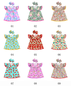Robe d'été Yiwu Yiyuan pour enfants, motif ananas, manches évasées, pompons, pour bébés filles, tenue décontractée de fête pour adolescentes - Product Image 6