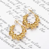 Vintage Matt-Gold Strukturierte Gedrehte Spiral-C-Form Hoop Hypoallergene Edelstahl Mode-Ohrstecker