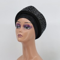 Nuevo Pañuelo Musulmán Africano para Mujer, Decoración de Trenza de Esponja, Estilo Indio de Oriente Medio, Turbante con Pedrería de Cielo Estrellado