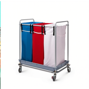 Carrello Ospedaliero a 3 Scomparti 70 L con Telaio Cromato e Ruote per Raccolta Biancheria - Product Image 2