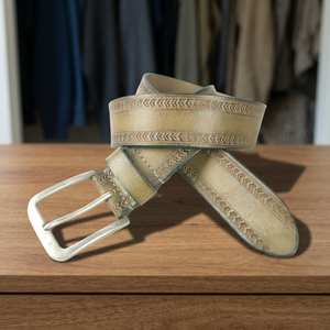 Ceinture unisexe en cuir de buffle perforé vintage de qualité supérieure, longueur personnalisable, boucle en laiton massif 40 mm, alliage de zinc, multi-styles - Product Image 2