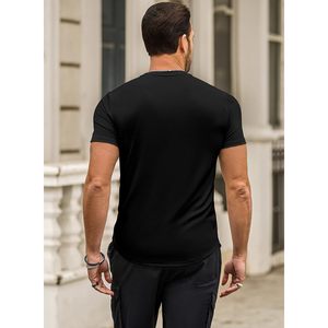 Camiseta Deportiva FOXA para Hombre, Manga Corta, Corte Ajustado, Cuello Redondo, Secado Rápido, para Gimnasio y Entrenamiento, Negra, de Poliéster Tejido - Product Image 4