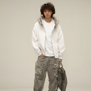 Manufacturer Custom Logo Autumn Silk Screen Digital Anti-Wrinkle Heavyweight 500 Gsm Boxy Faux Fur <b>Zip</b>-<b>Up</b> <b>Jacket</b> Hoodie Men - Product Image 5