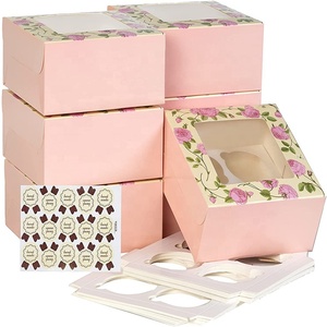 Food Grade Custom Eco Friendly 14x10 Floral Corner Glued Paper Cake Boxes for Pastry Muffin Packaging and Storage Delivery