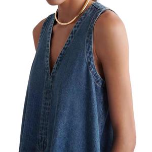 เดรสยีนส์แฟชั่นฤดูร้อนใหม่สำหรับผู้หญิง คอวีลึก แขนกุด ทรงหลวม สไตล์วินเทจ - Product Image 3