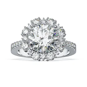 Dortnover Luxury Design 8mm 2 Carat Lab Grown Diamond Floral Hola Ring Engagement Wedding Ring for Female Girl Women