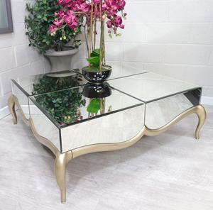 Luxury Silver Mirrored <strong>Coffee</strong> <strong>Table</strong> with <strong>Curved</strong> Leg <strong>Glass</strong> Material Centre <strong>Table</strong> for Home or Hotel for Living Room Furniture - Product Image 4