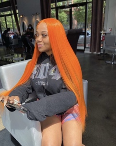 Peluca naranja de cabello humano Real Rubio 613 de alta calidad, Peluca de pelo liso de hueso sin pegamento de Color personalizado, peluca Frontal con cierre de encaje - Product Image 2