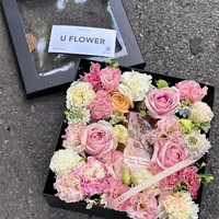 Luxe vierkante gouden-geprägte laminaat transparante doos met venster, twee handgrepen, emmervormig, voor bloemen- of fruitverpakkingen