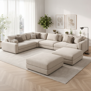 Juego de Sofás Modulares en Forma de L, Sofá Seccional de Tela Blanca de Lujo, Muebles Contemporáneos para Sala de Estar, Origen Vietnam - Product Image 2