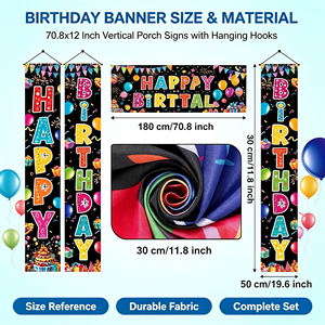 Buntes Happy <span class=keywords><strong>Birthday</strong></span> Veranda-Banner mit Schwarzem Hintergrund Türschild Kulisse Kinder Jungen Mädchen Geburtstagsparty Zubehör Hängedekoration - Product Image 3