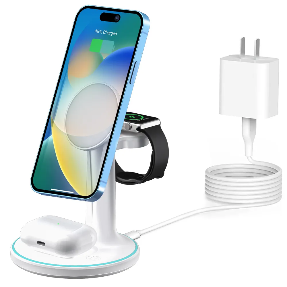 Stokta Taiworld 15W 4 3 In 1 evrensel qi kablosuz şarj standı tutucu iphone 15 14 13 12 İzle airpods