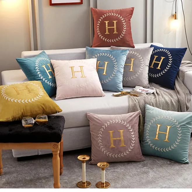 Sarung Bantal Persegi Bordir Beludru Mewah, Amerika untuk Sofa Ruang Tamu, Dekorasi Rumah, Sarung Bantal Lempar