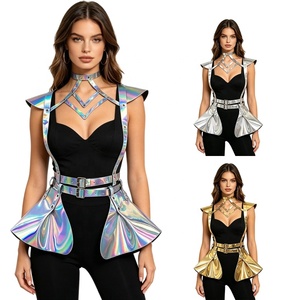1 pièce Harnais de corps en PU pour femme, ceinture de mode, harnais d'épaule holographique pour festival, rave et cosplay, accessoire corporel - Product Image 1